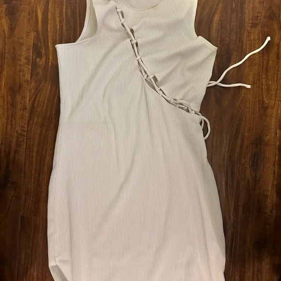 H&M Cream Asymmetrical Lace-Up Dress